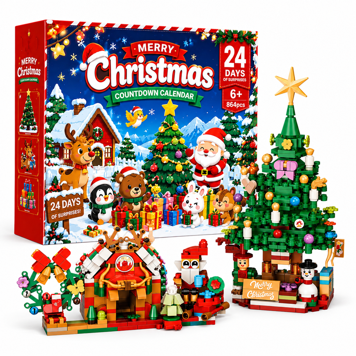 Christmas Building Block Advent Calendar 2026, 864 PCS 24 Day Countdown Building Set, Christmas Tree & Holiday Village Gift for Kids
