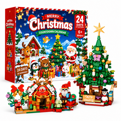 Christmas Building Block Advent Calendar 2026, 864 PCS 24 Day Countdown Building Set, Christmas Tree & Holiday Village Gift for Kids