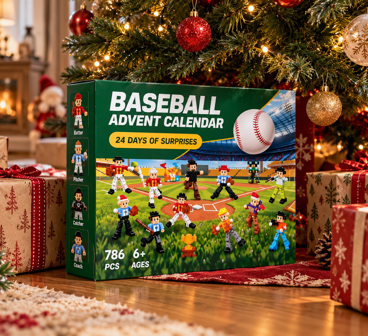 Baseball Advent Calendar 2026, 24 Day Building Block Countdown, Baseball Player Building Set