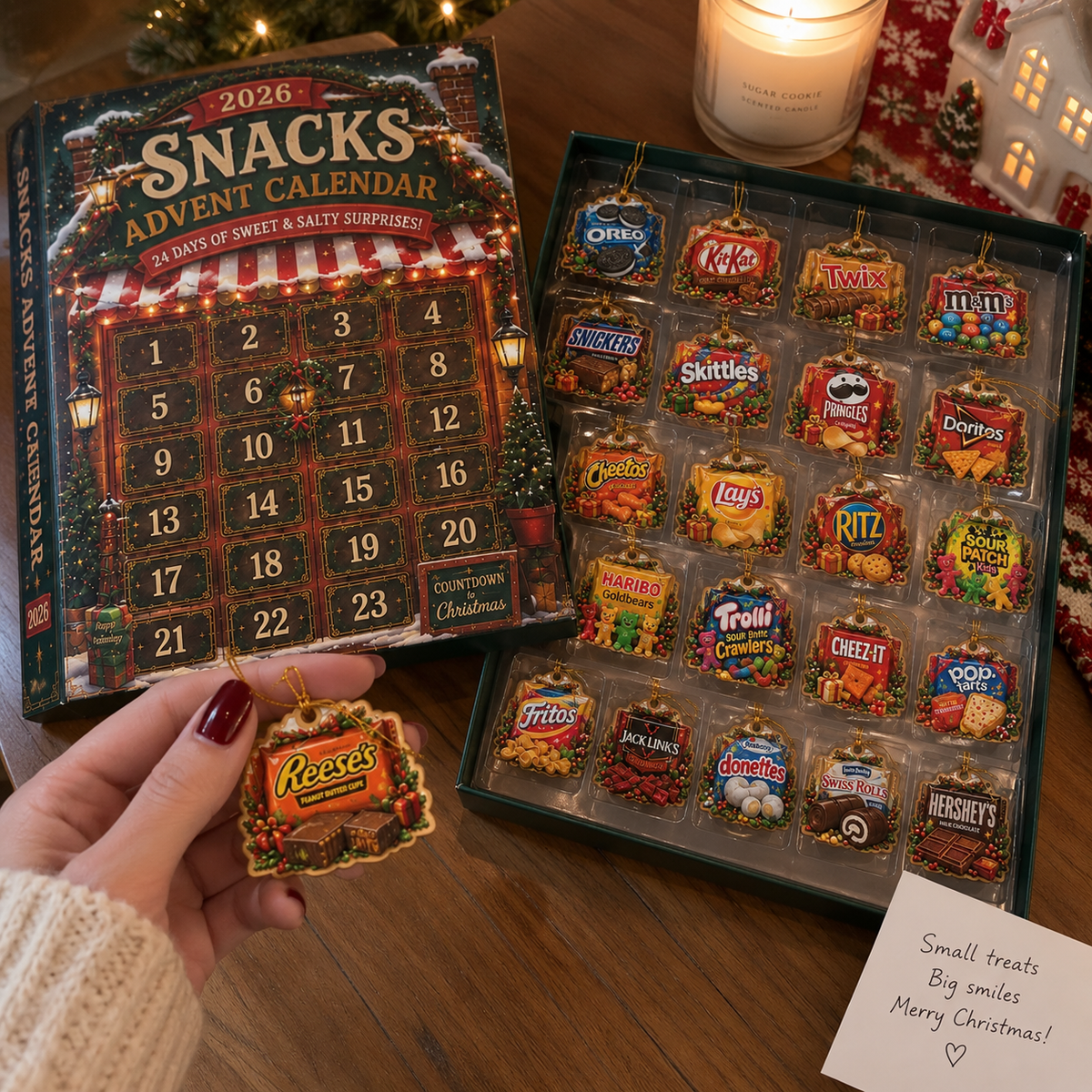 Snack Advent Calendar 2026, 24 Christmas Snack Ornaments