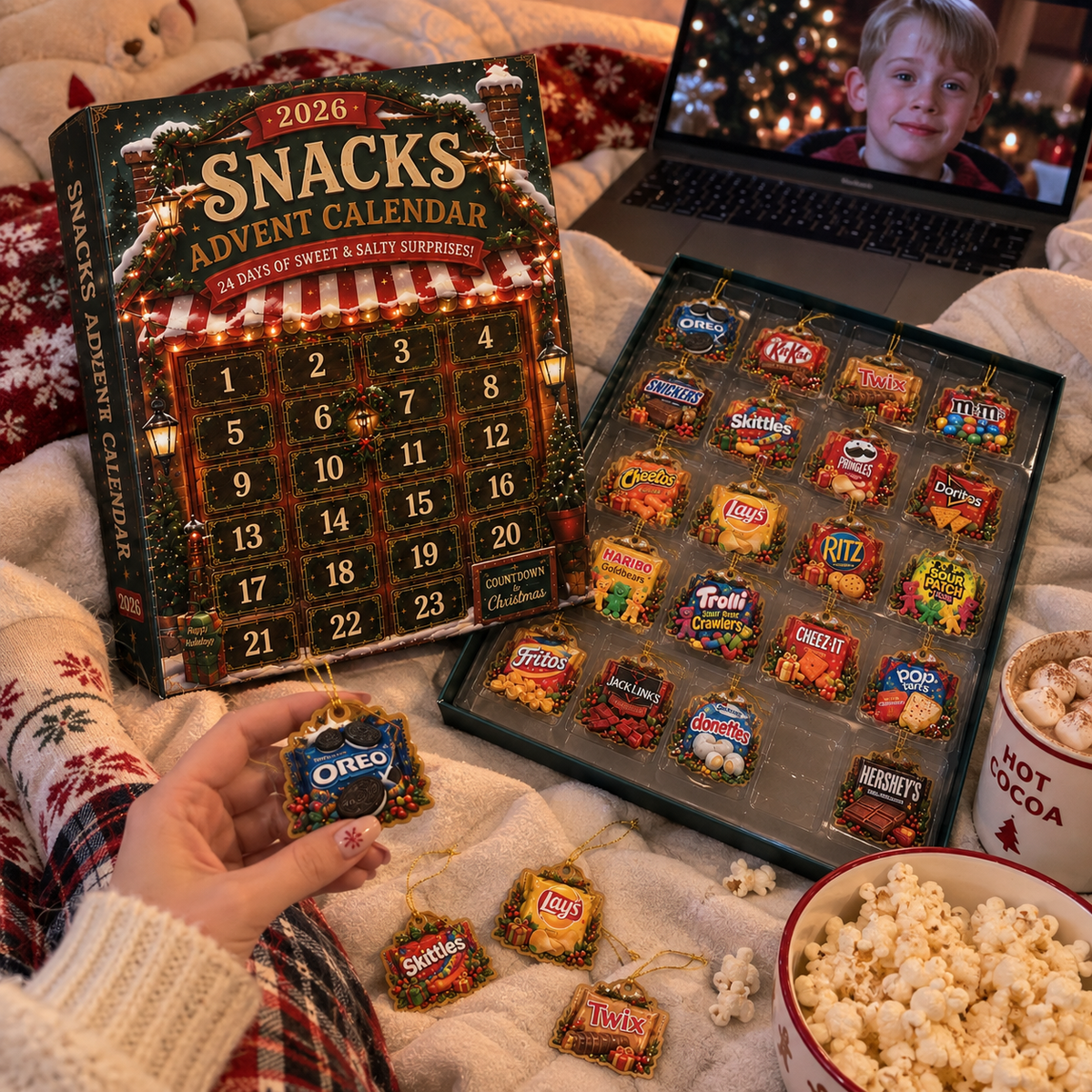Snack Advent Calendar 2026, 24 Christmas Snack Ornaments