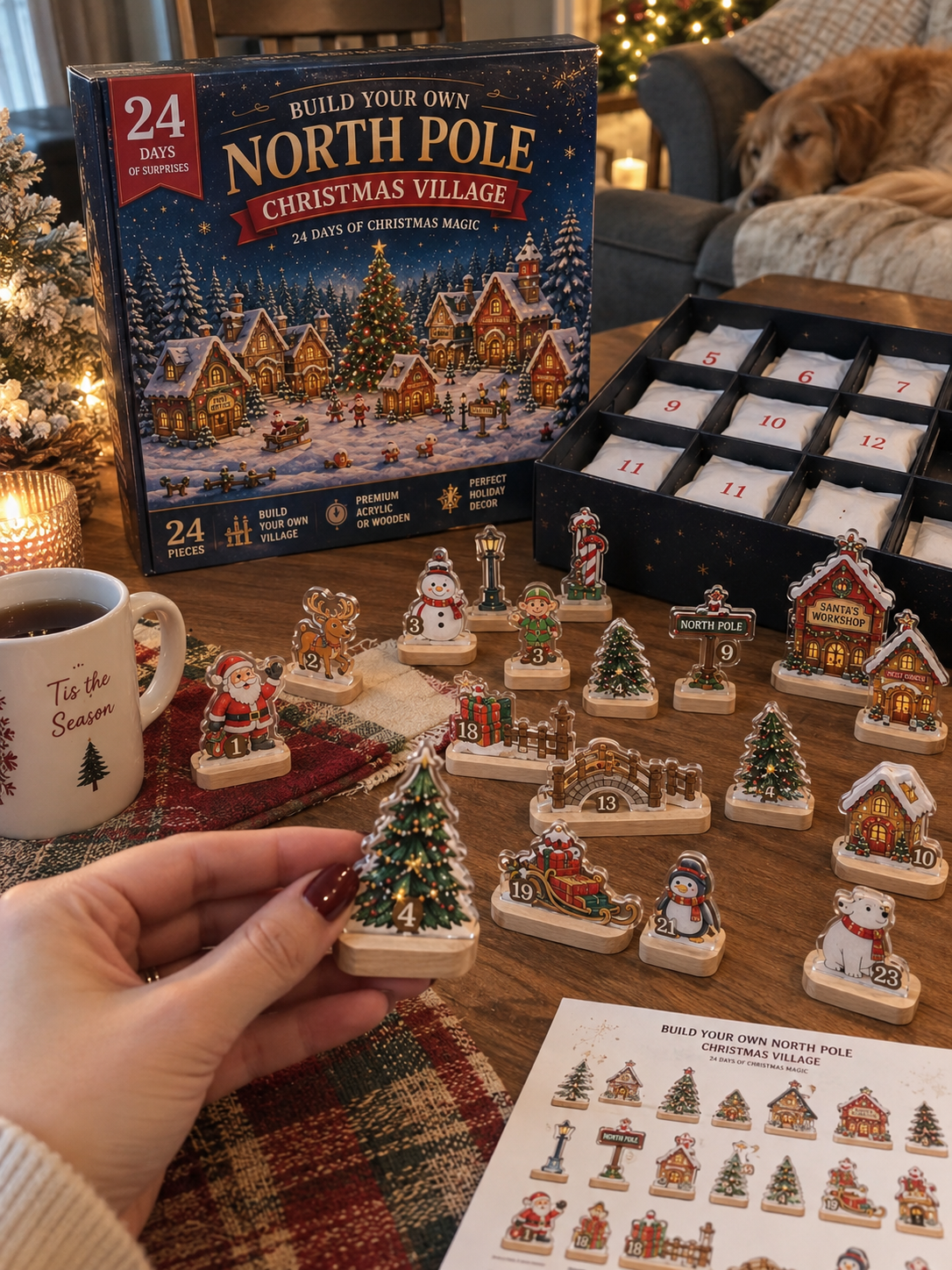 North Pole Advent Calendar 2026, 24 Piece Christmas Village