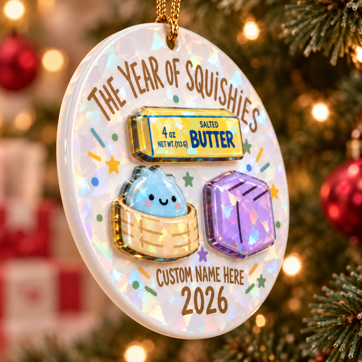 Personalized Squishy Ornament 2026, Broken Glass Hologram Christmas Keepsake
