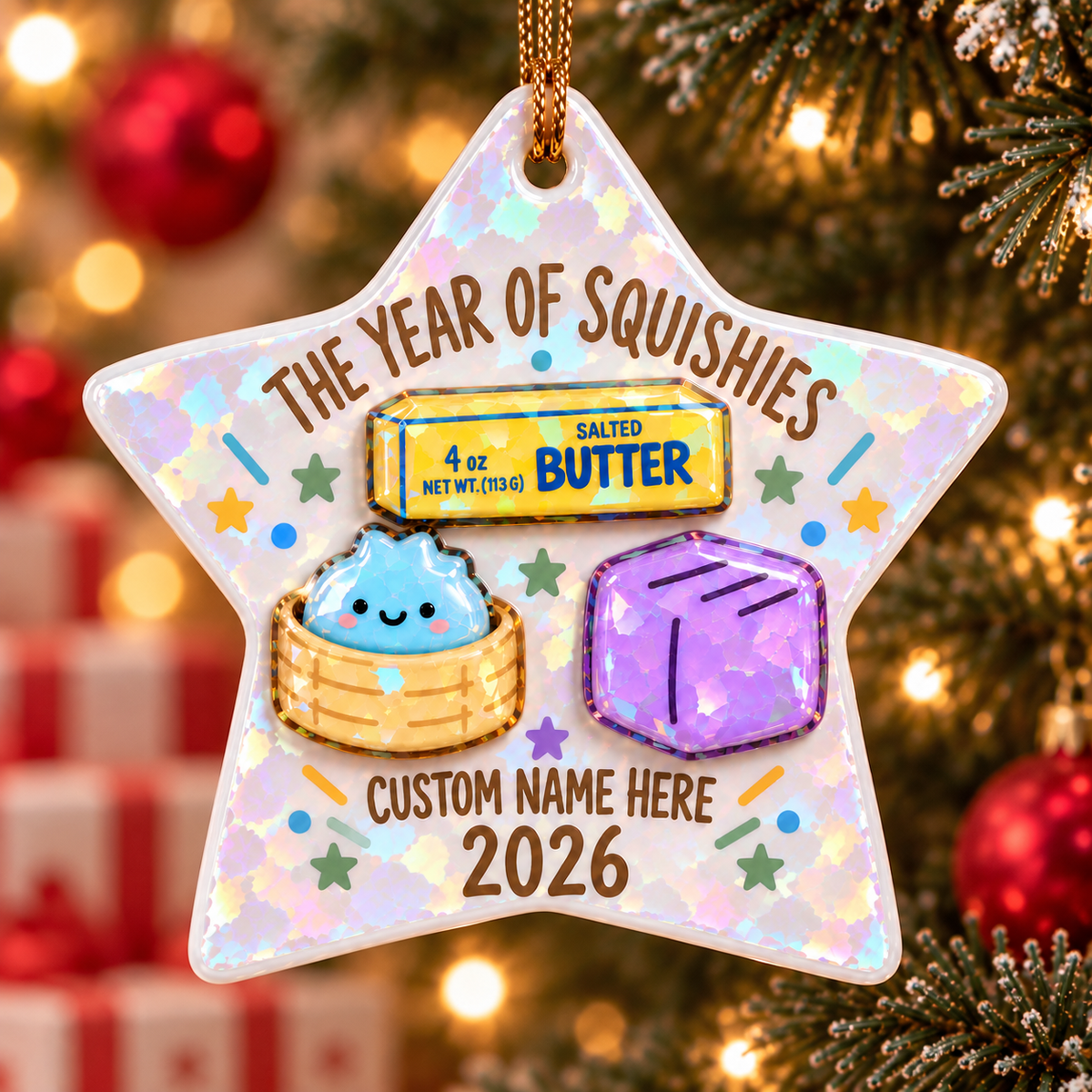Personalized Squishy Ornament 2026, Broken Glass Hologram Christmas Keepsake