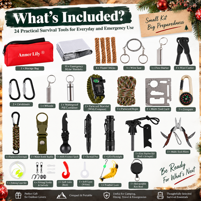 Survival Advent Calendar 2026, 24 Day Survival Kit Christmas Countdown, Camping Outdoor Tools Gift for Men Dad