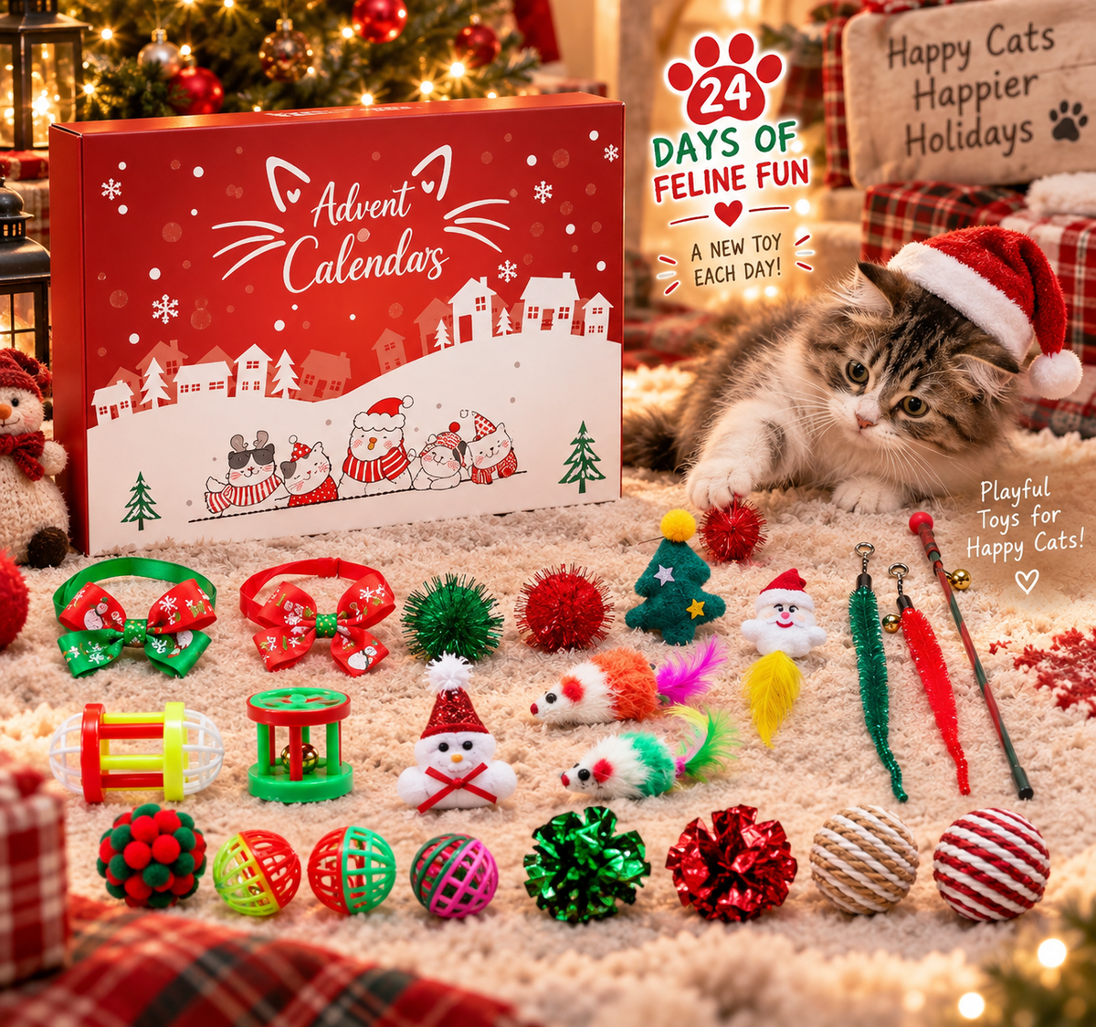 Cat Advent Calendar 2026, 24 Day Christmas Countdown with Cat Toys