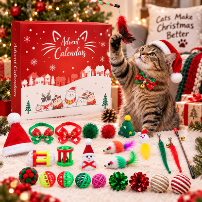Cat Advent Calendar 2026, 24 Day Christmas Countdown with Cat Toys