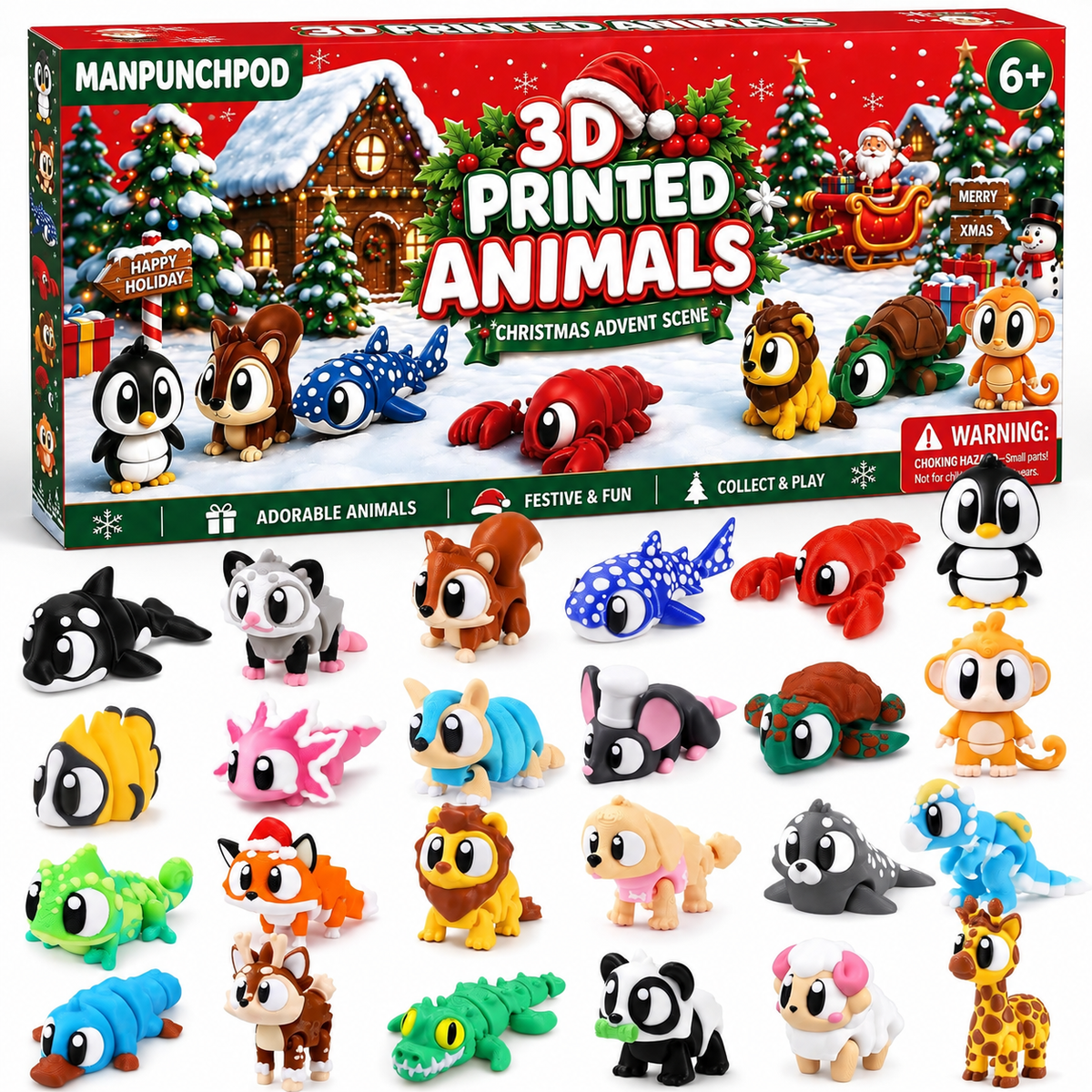 2026 Christmas Advent Calendar with Mini 3D Printed Animals Toys
