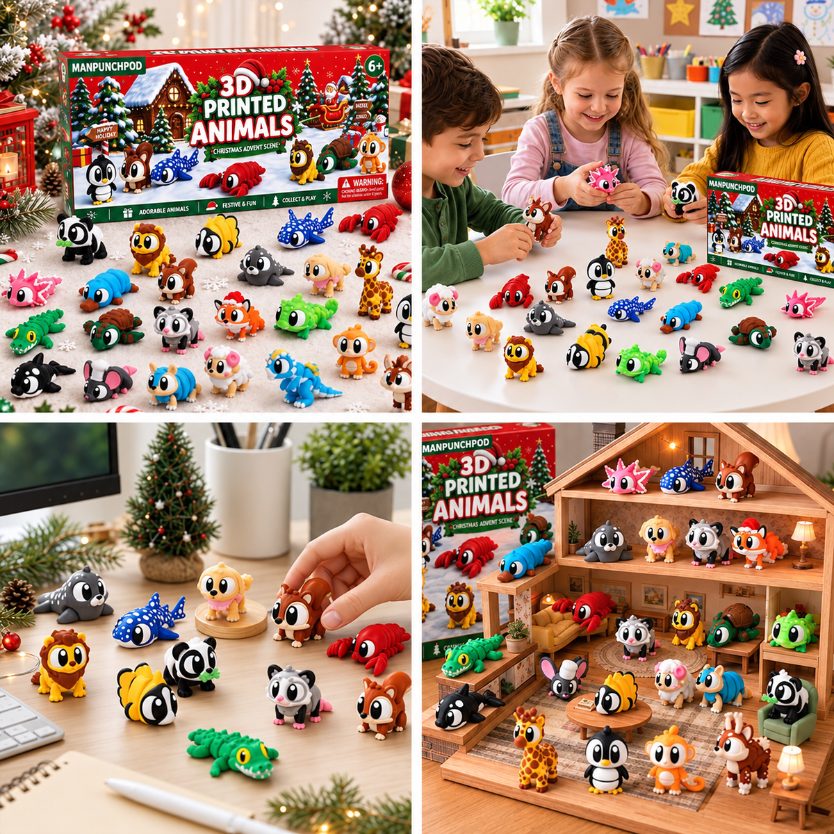 2026 Christmas Advent Calendar with Mini 3D Printed Animals Toys