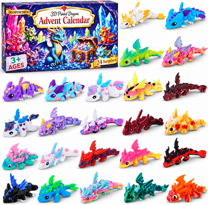 2026 Christmas Advent Calendar with Mini 3D Printed Dragon Animals