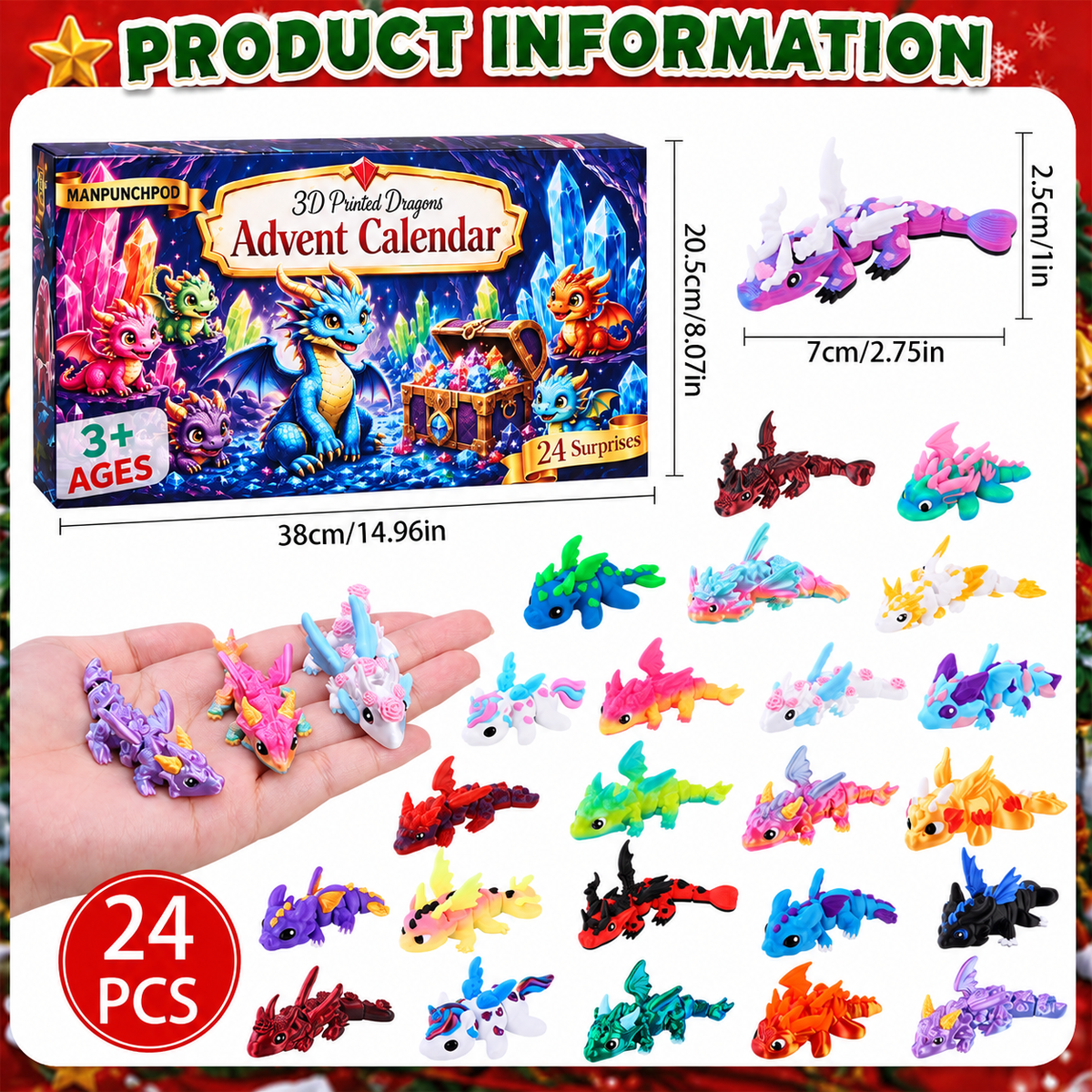2026 Christmas Advent Calendar with Mini 3D Printed Dragon Animals