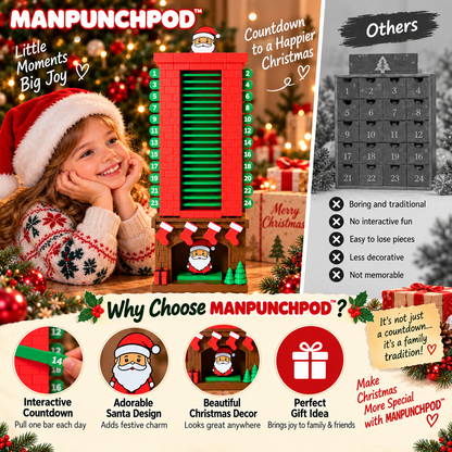 MANPUNCHPOD™ Santa Christmas Countdown Advent Calendar – 24-Day Interactive Fireplace Countdown Decoration