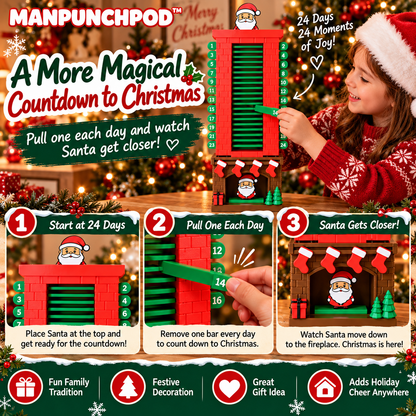 MANPUNCHPOD™ Santa Christmas Countdown Advent Calendar – 24-Day Interactive Fireplace Countdown Decoration