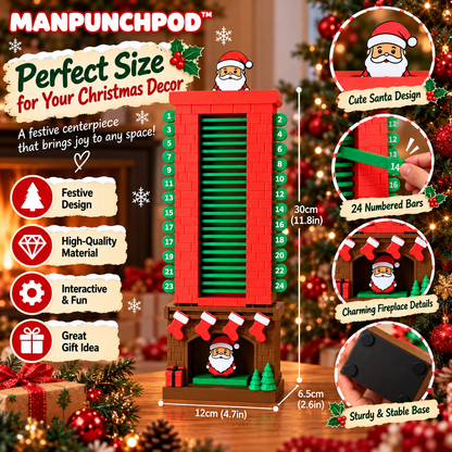 MANPUNCHPOD™ Santa Christmas Countdown Advent Calendar – 24-Day Interactive Fireplace Countdown Decoration