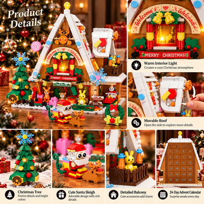 Christmas Building Block Advent Calendar 2026, 898 PCS Christmas House Building Set with Lights