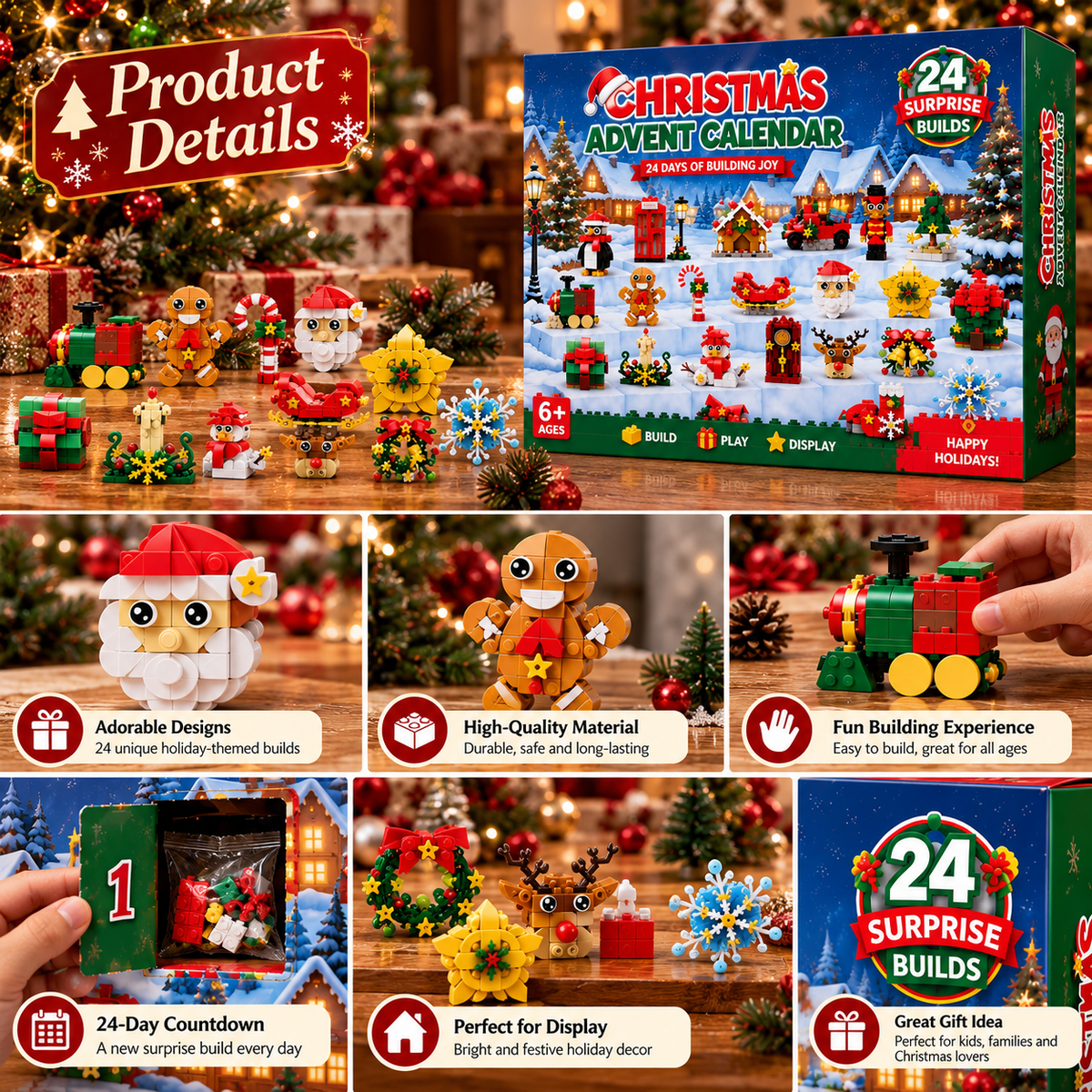 Christmas Building Block Advent Calendar 2026, 24 Days Mini Brick Sets, Christmas Ornament Building Toys