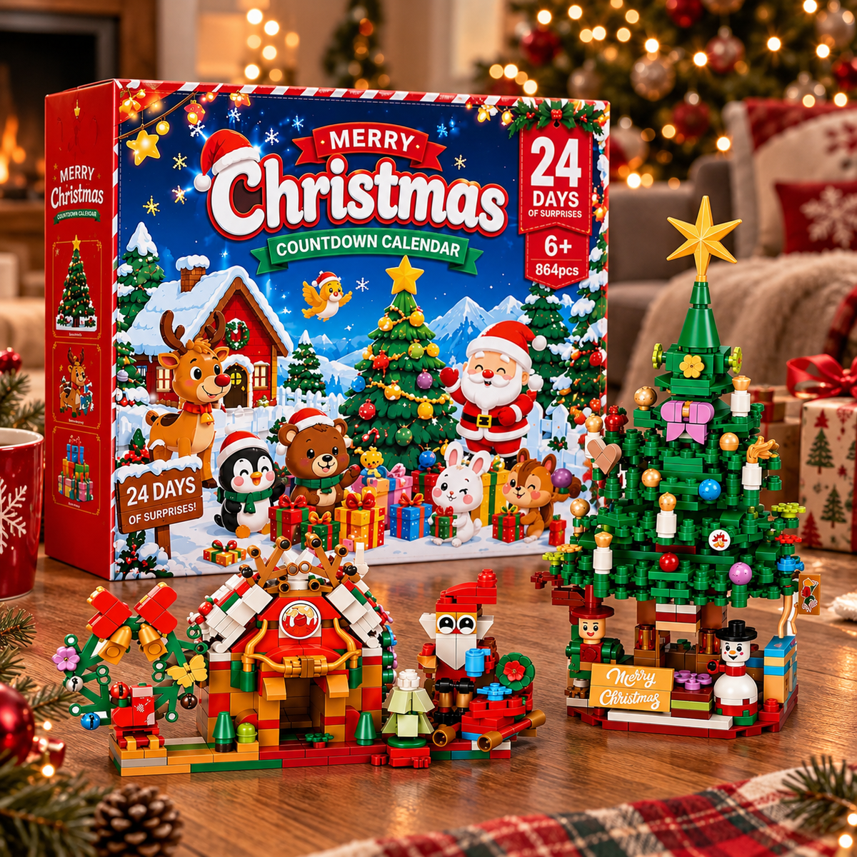 Christmas Building Block Advent Calendar 2026, 864 PCS 24 Day Countdown Building Set, Christmas Tree & Holiday Village Gift for Kids
