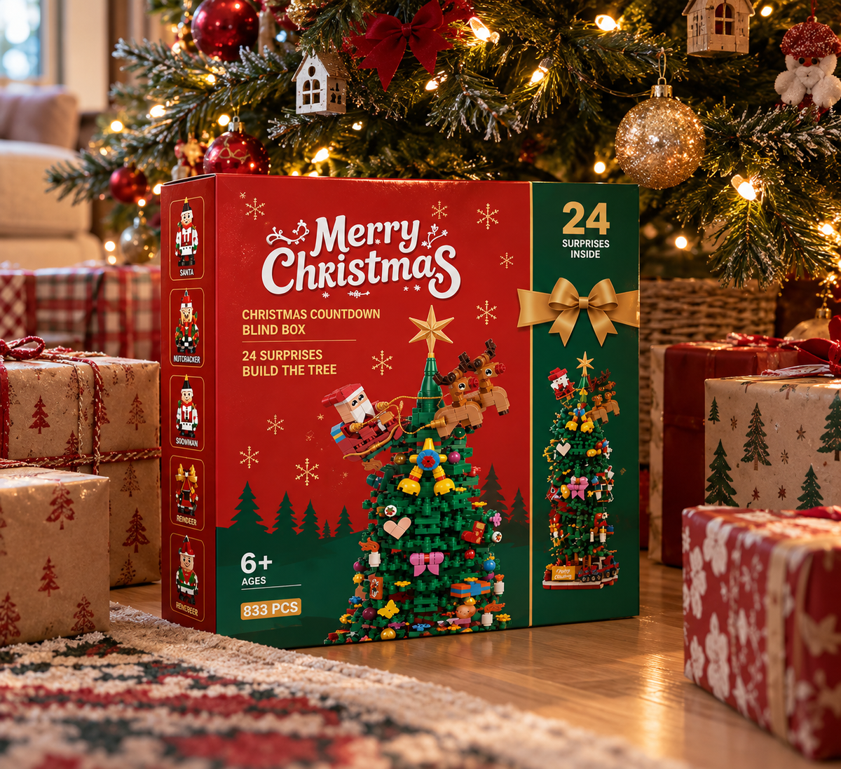 Christmas Tree Advent Calendar 2026, 24 Day Building Block Countdown, 833 PCS Christmas Tree Building Set, Holiday Gift for Kids