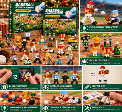 Baseball Advent Calendar 2026, 24 Day Building Block Countdown, Baseball Player Building Set
