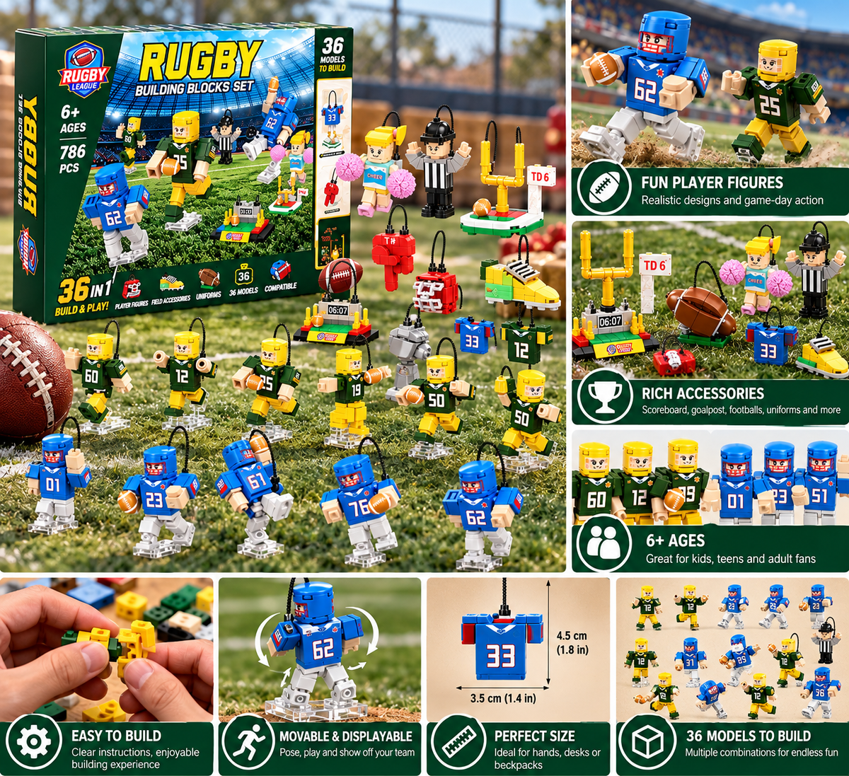 Football Advent Calendar 2026, 24 Day Building Block Countdown, American Football Player Building Set