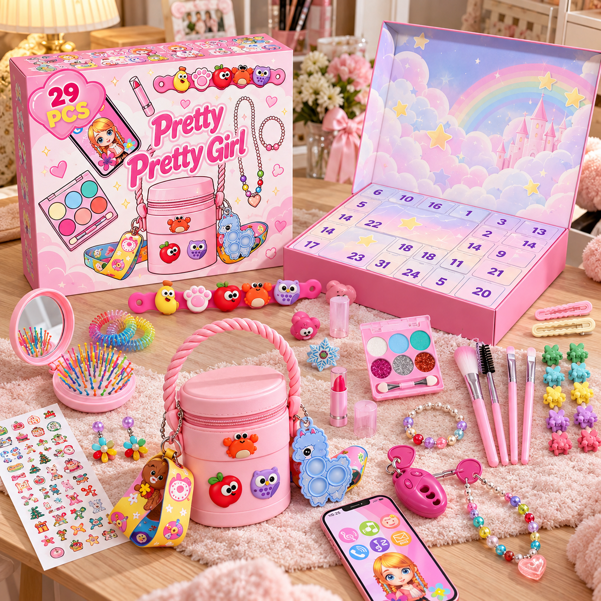 Girls Advent Calendar 2026, 24 Day Christmas Countdown with Beauty Accessories, Jewelry, Makeup & Hair Accessories