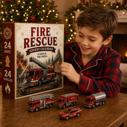 Fire Truck Advent Calendar 2026, 24 Days Fire Rescue Vehicles, Mini Fire Engine Collectibles