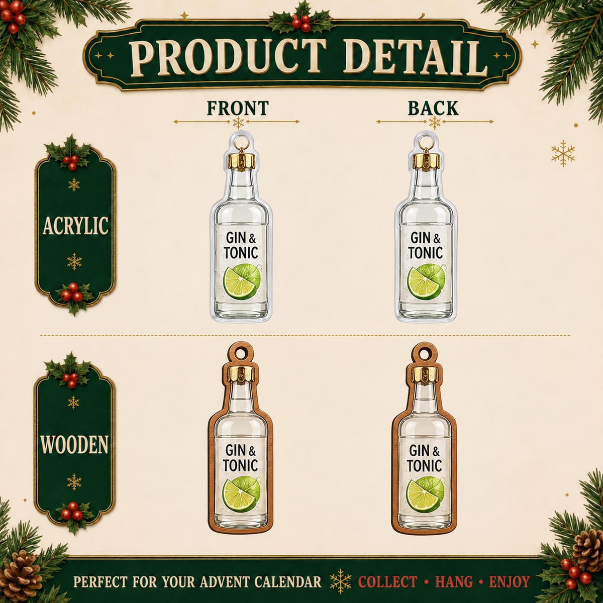 Cocktail Advent Calendar 2026 – 24 Mini Bottle Christmas Ornaments