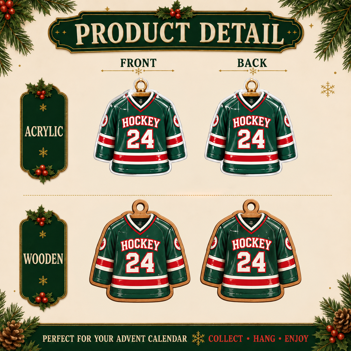 2026 Hockey Christmas Advent Calendar – 24 Festive Hockey Ornaments