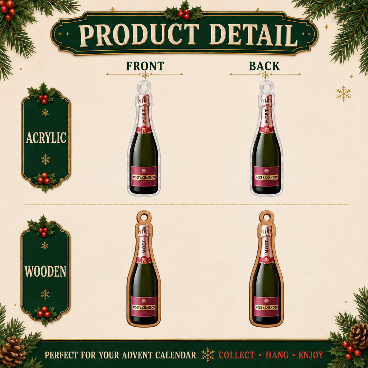 2026 Champagne Advent Calendar – 24 Champagne Bottle Ornaments