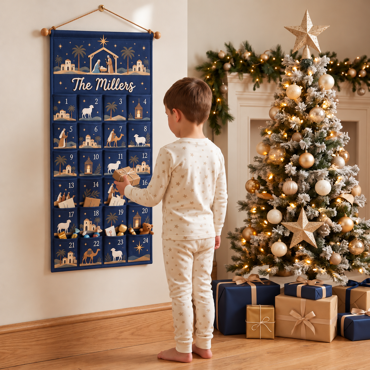 Personalized Nativity Advent Calendar – 24-Pocket Christmas Hanging