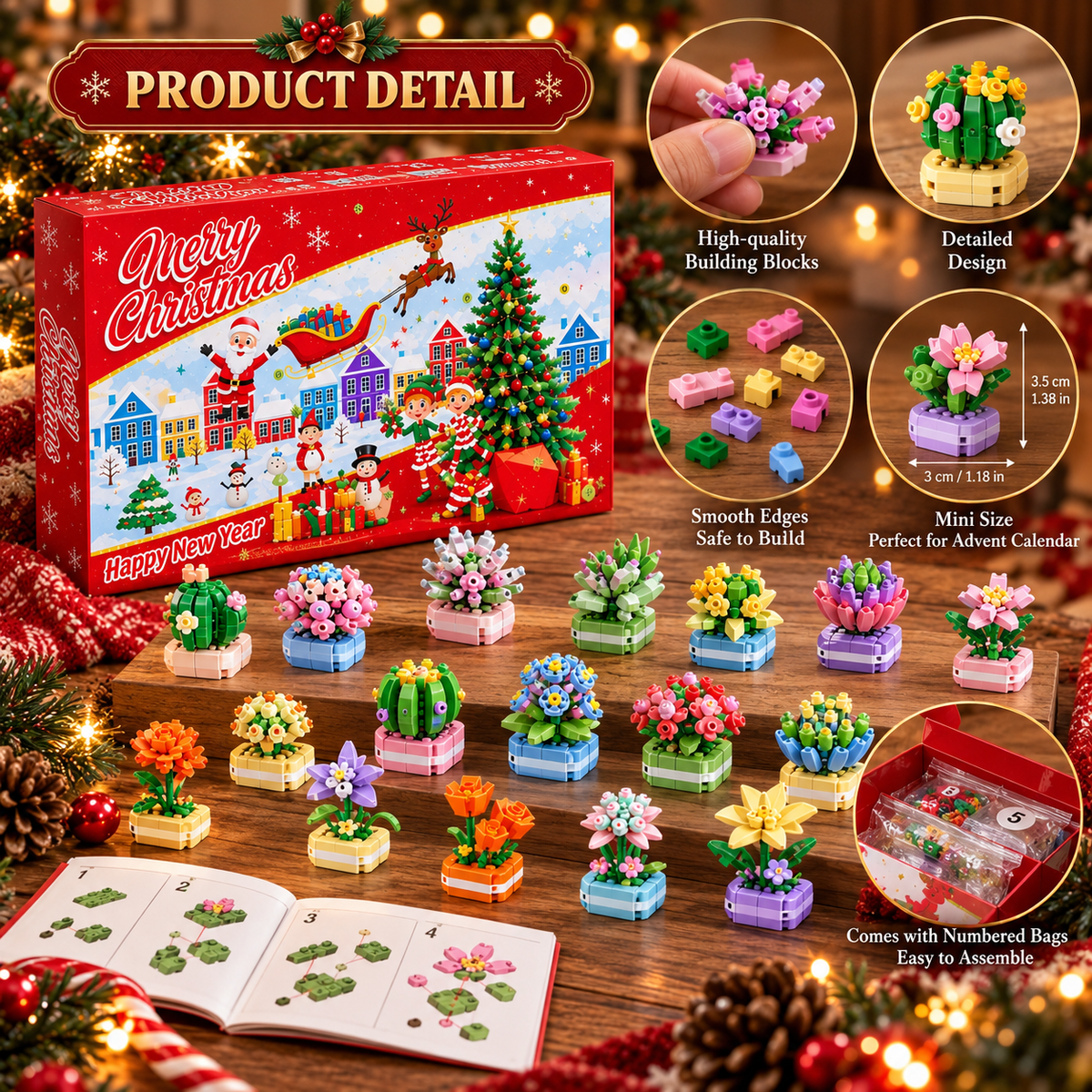 Flower Building Blocks Advent Calendar 2026 – 24 Days of Mini Flower Surprises, Christmas Countdown Gift for Kids & Adults  Copy title
