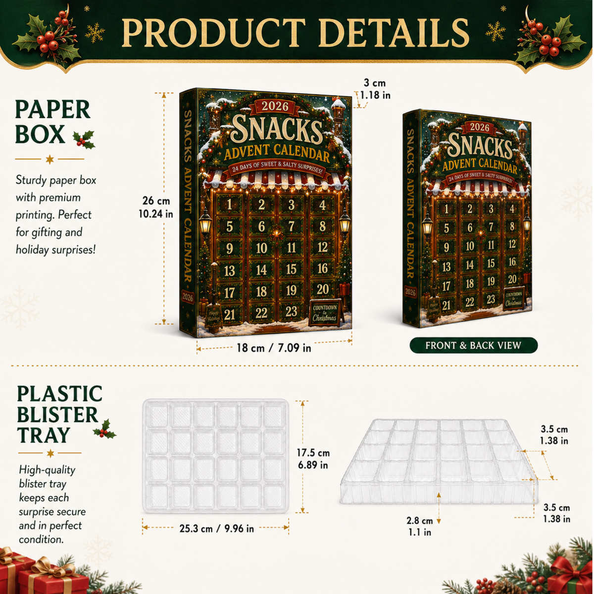 Snack Advent Calendar 2026, 24 Christmas Snack Ornaments