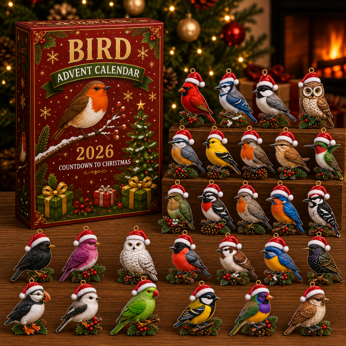 Bird Advent Calendar 2026, 24 Christmas Bird Ornaments