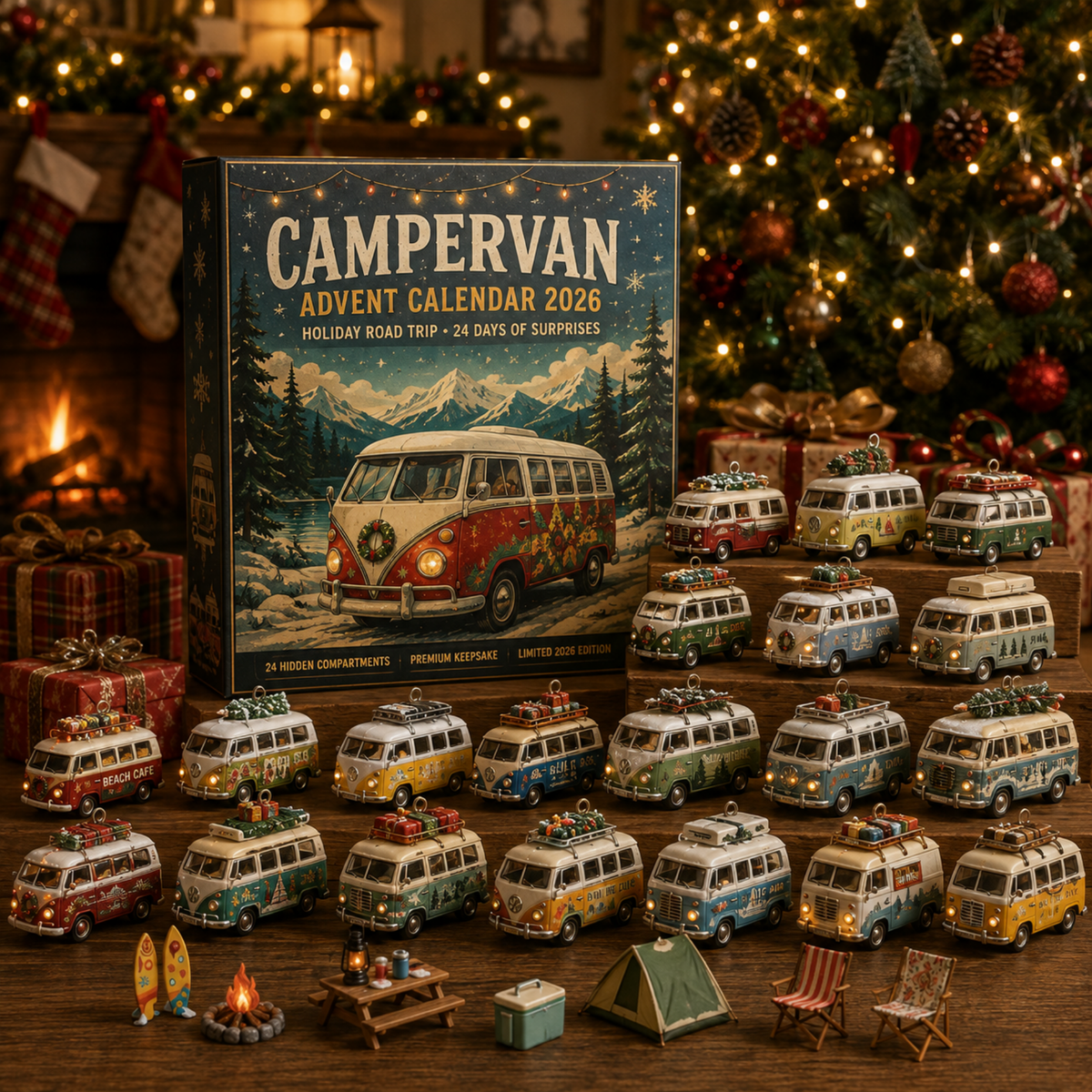 Camper Van Advent Calendar 2026, 24 Christmas Van Ornaments