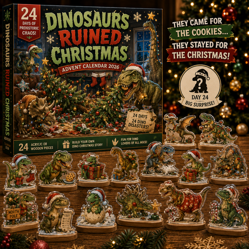 Dinosaur Advent Calendar 2026, 24 Christmas Dino Ornaments