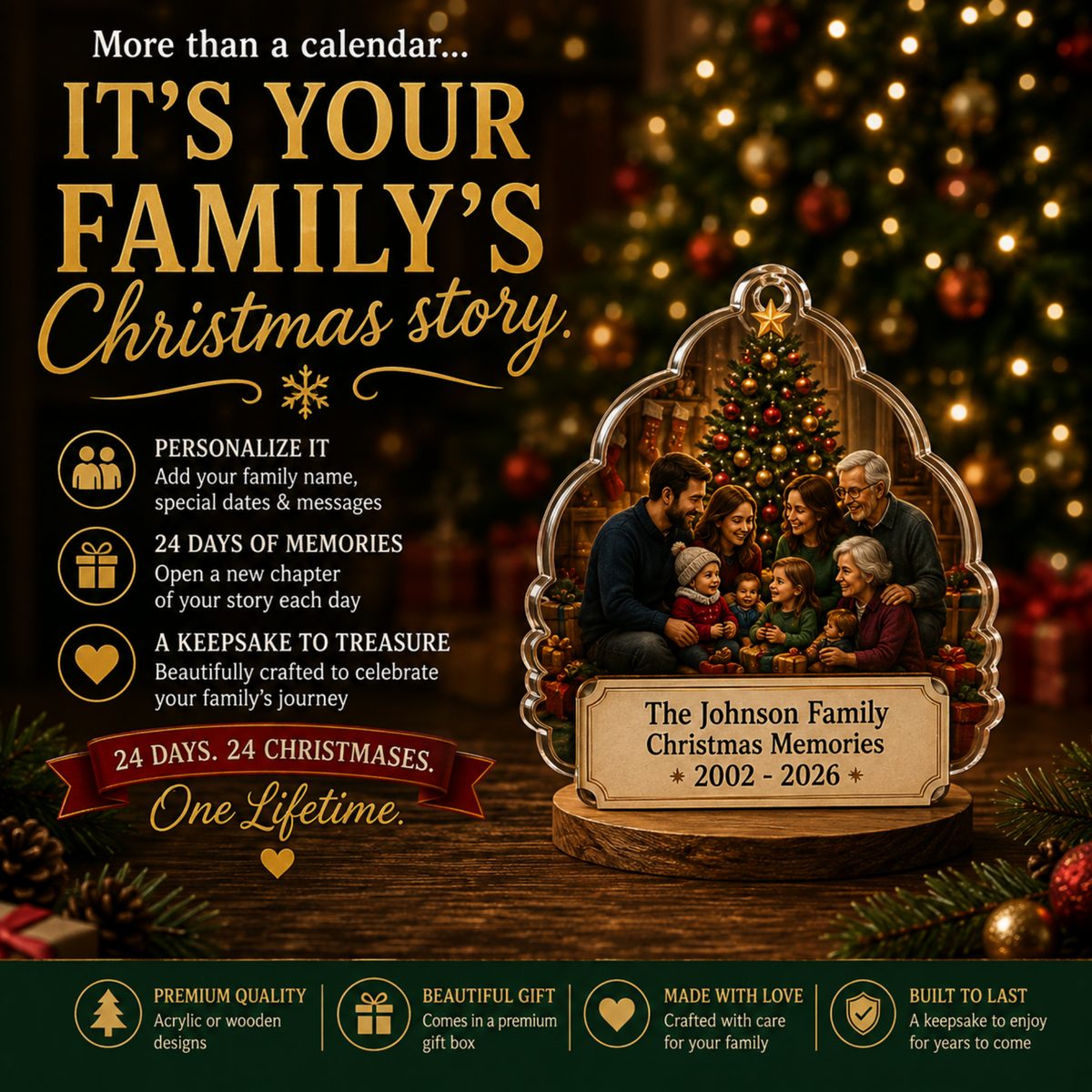 Personalized Family Advent Calendar 2026, 24 Days of Christmas Memories