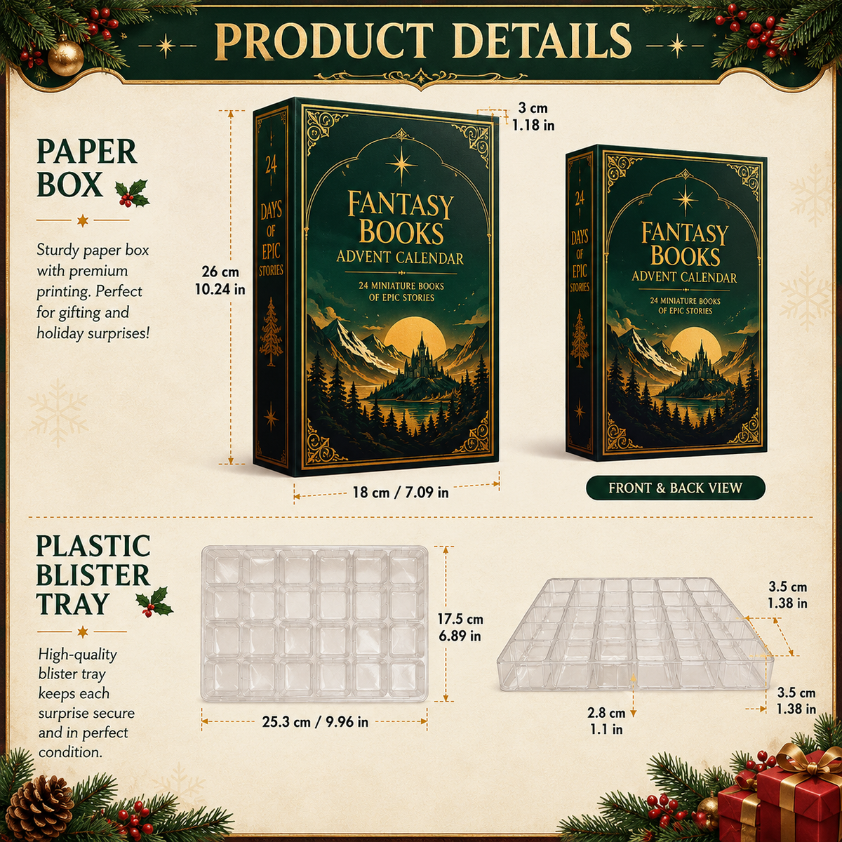 Fantasy Books Advent Calendar 2026, 24 Mini Book Wooden Ornaments