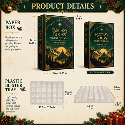 Fantasy Books Advent Calendar 2026, 24 Mini Book Wooden Ornaments