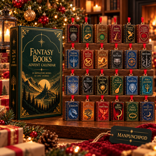 Fantasy Books Advent Calendar 2026, 24 Mini Book Wooden Ornaments