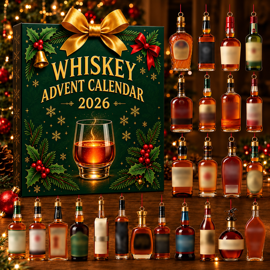 Whiskey Advent Calendar 2026 – 24 Mini Bottle Ornaments, Christmas Countdown Gift for Whiskey Lovers