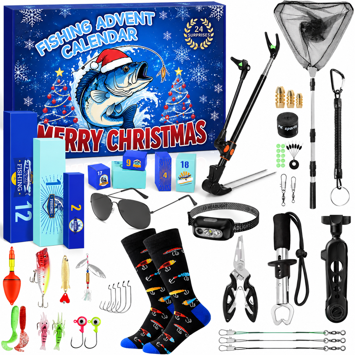Fishing Advent Calendar for Adult Men Teen Boys, 2026 Fishing Tools Accessories Kit Christmas