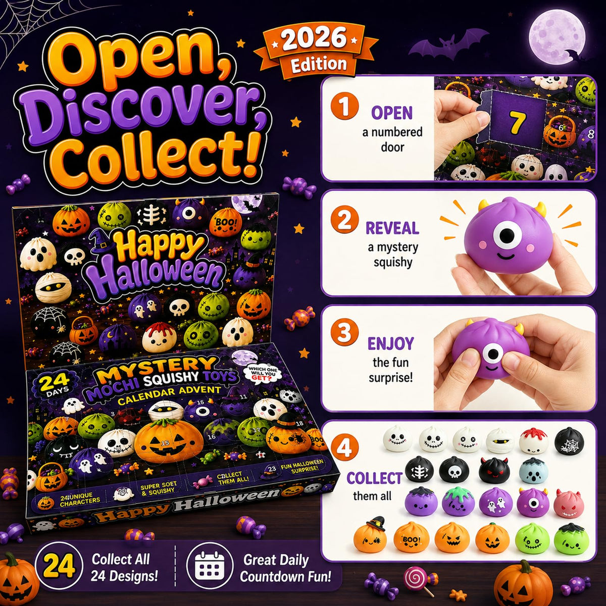 Squishy Advent Calendar 2026, Halloween Advent Calendar 24 Days
