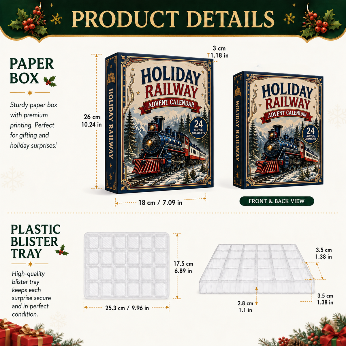 2026 Holiday Railway Advent Calendar – 24 Classic Train Ornaments