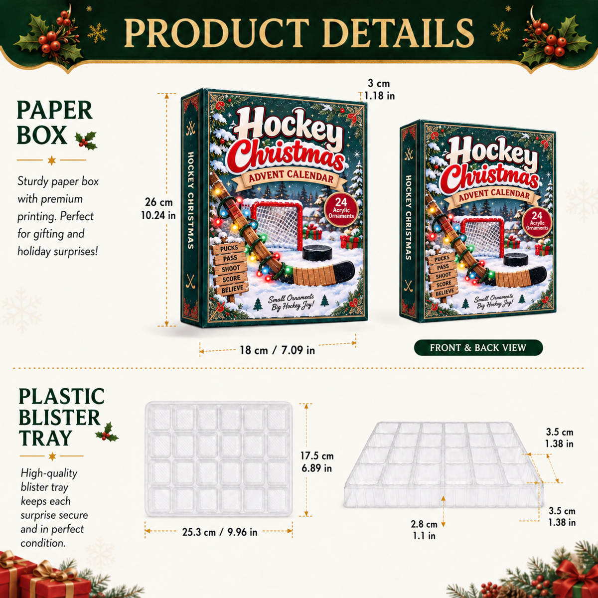 2026 Hockey Christmas Advent Calendar – 24 Festive Hockey Ornaments