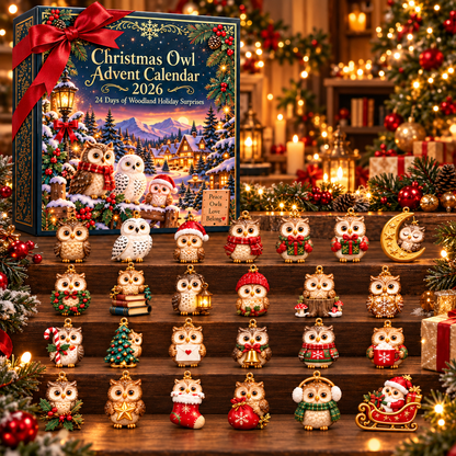 2026 Christmas Owl Advent Calendar – 24 Woodland Owl Ornaments