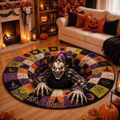 3D Evil Jester Halloween Round Rug