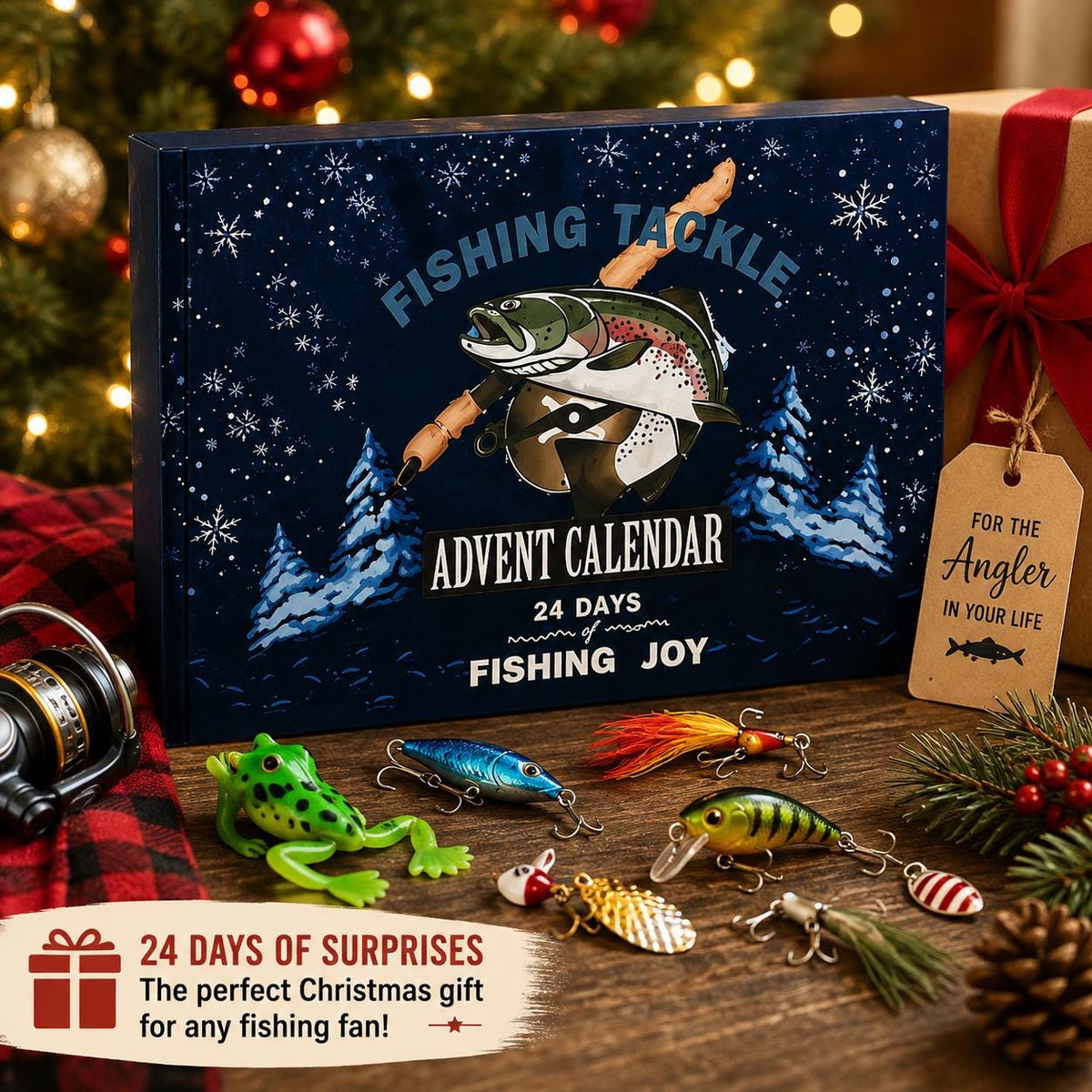 Fishing Lure Advent Calendar, 24 Day Tackle Box Christmas Countdown