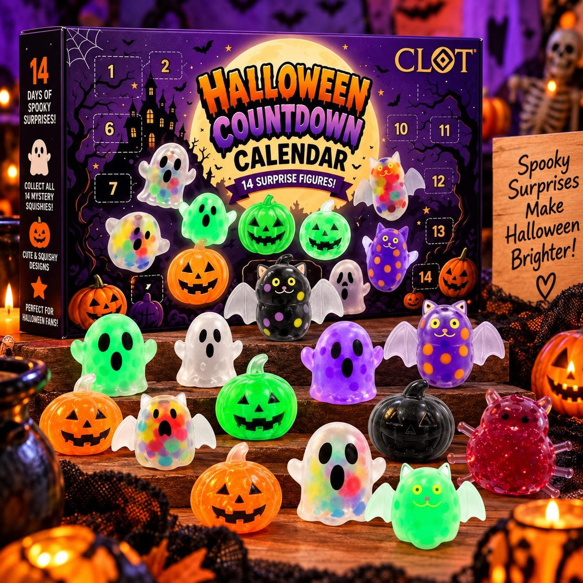 Halloween Countdown Calendar, 14 Spooky Squishy Surprise Toys