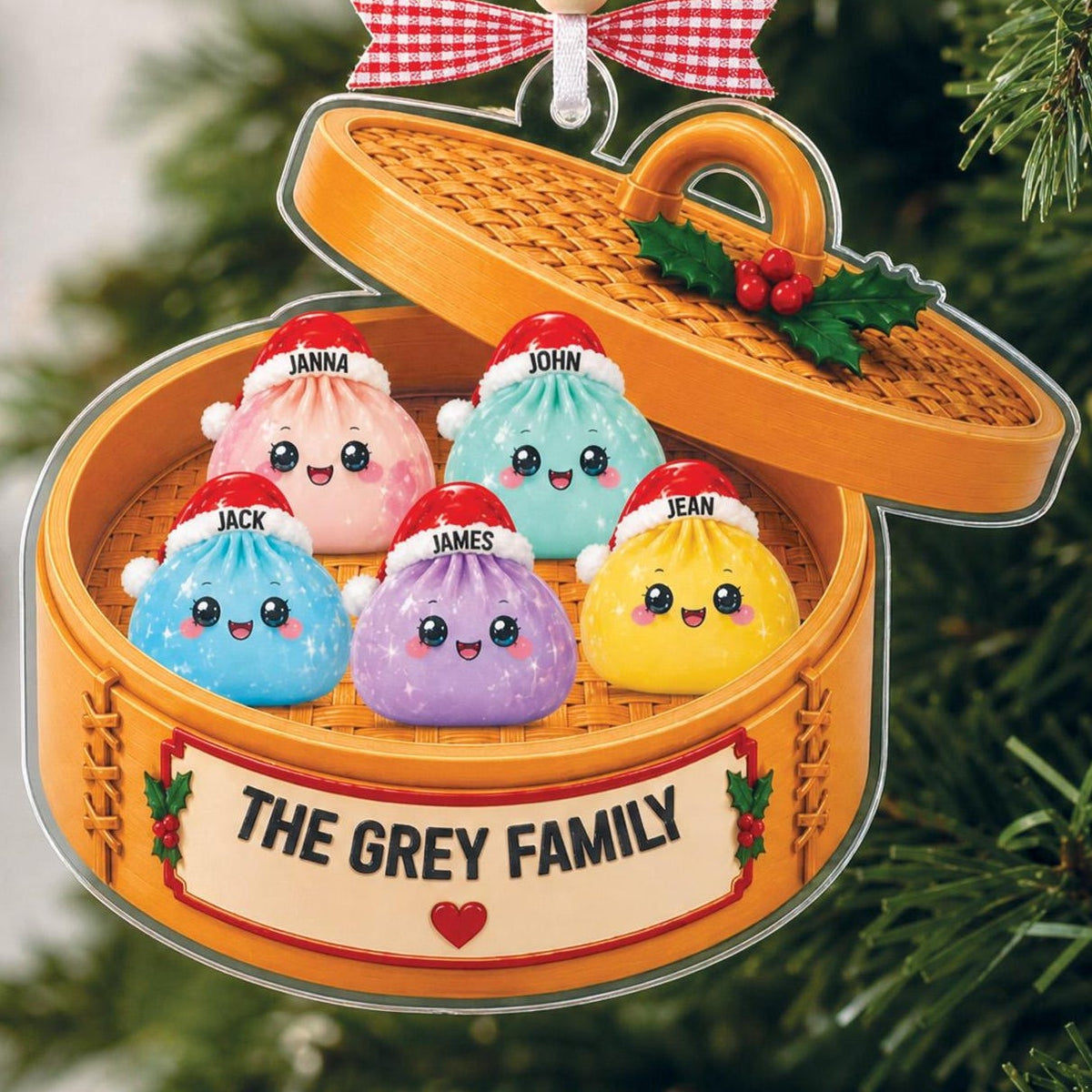 Personalized Glitter Dumpling Ornament,Dim Sum Acrylic Family Ornament