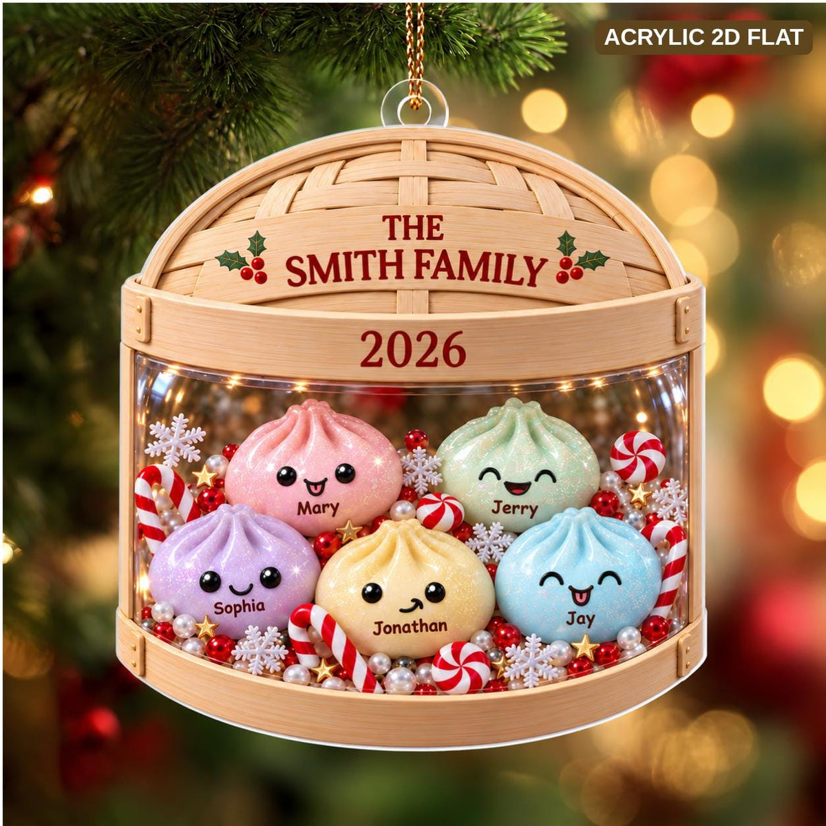 Personalized Glitter Dumpling Ornament, Family Squishy Style Christmas Ornament